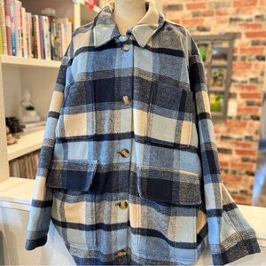 American Eagle Blue and Tan Plaid Shacket